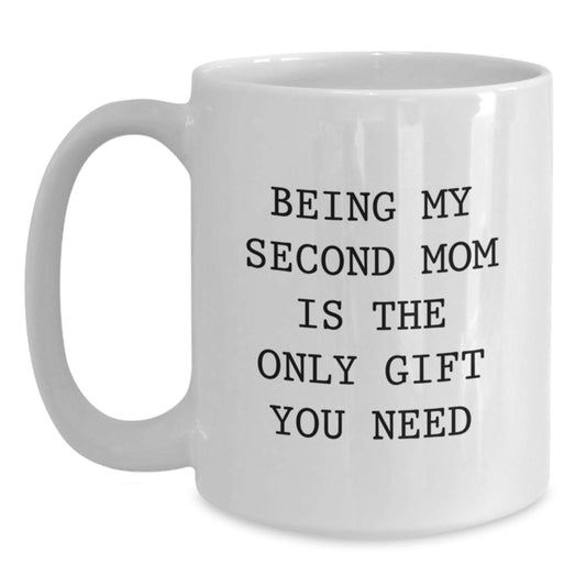 Funny Second Mom Gifts from Men to Second Mom - White Coffee Mug for Graduation, 'Being My Second Mom Is The Only Gift You Need' - Main