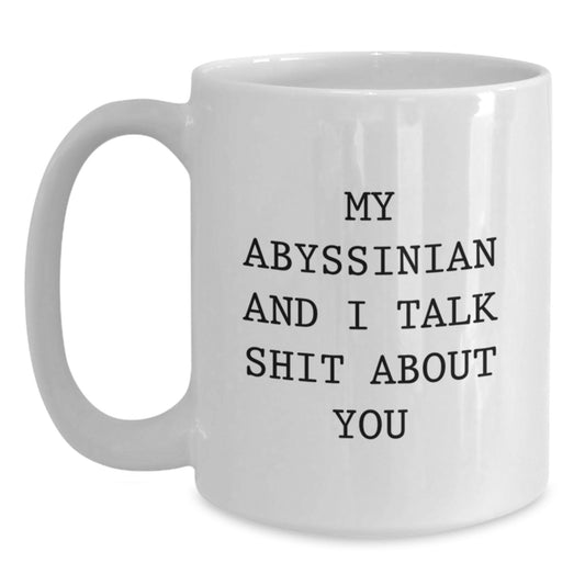 Funny Abyssinian Cat Gifts for Men, White Coffee Mugs, Quote My Abyssinian And I Talk Shit About You - Unique Birthday Unique Gifts from Friends to Family - Main