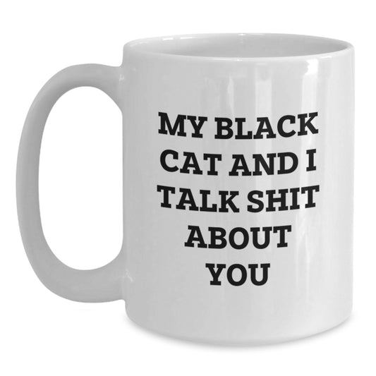 Funny Black Cat Mugs, Gifts for Black Cat Lovers by Friends, 11oz or 15oz White Coffee Mug, Valentine's Unique Gifts from Men - Main