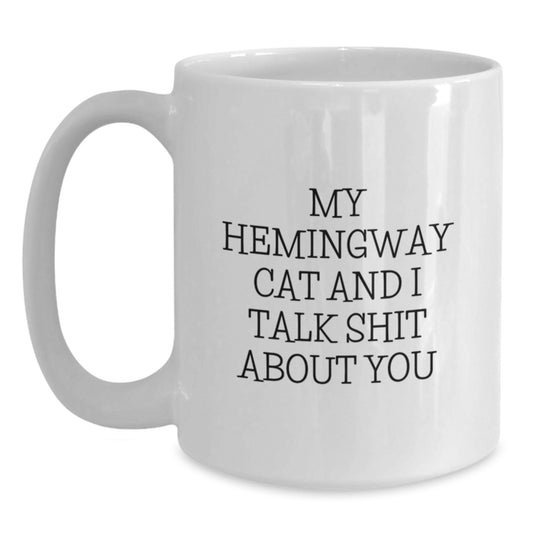 Funny Hemingway Cat White Coffee Mugs Gifts from Men to Friends on Father's Day - Main