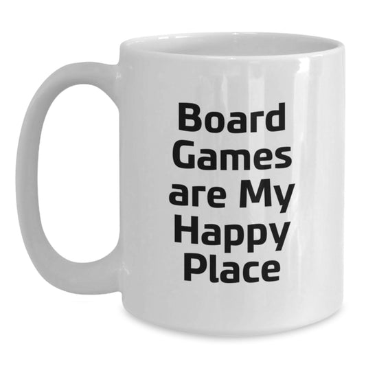 Funny Board Games Gifts for Him, White Coffee Mug, 'Board Games Are My Happy Place' Quote, Birthday Unique Gifts from Friends and Family - Main