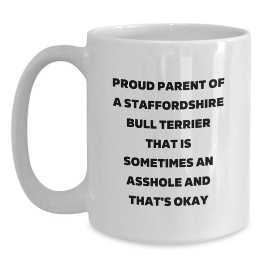 Funny Staffordshire Bull Terrier Dog Gifts for Dad from Proud Staffordshire Bull Terrier Dog Mom, Staffordshire Bull Terrier Dog White Coffee Mug for Graduation - Main