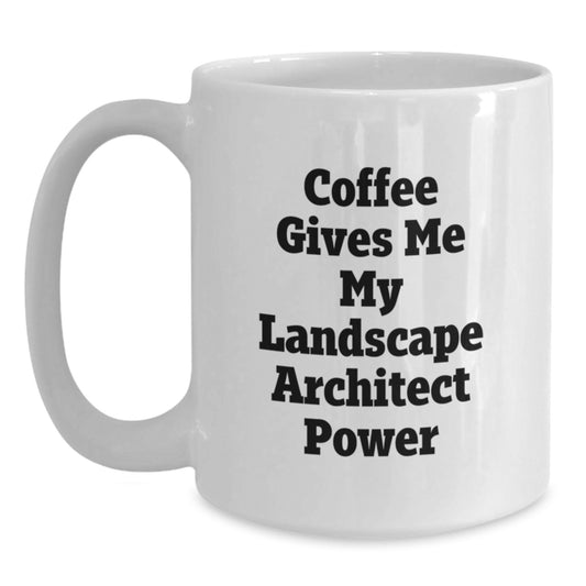 Funny Landscape Architect Christmas Unique Gifts from Men, Christmas Unique Gifts for Landscape Architect, White Coffee Mug with Coffee Gives Me My Landscape Architect Power Quote - Main