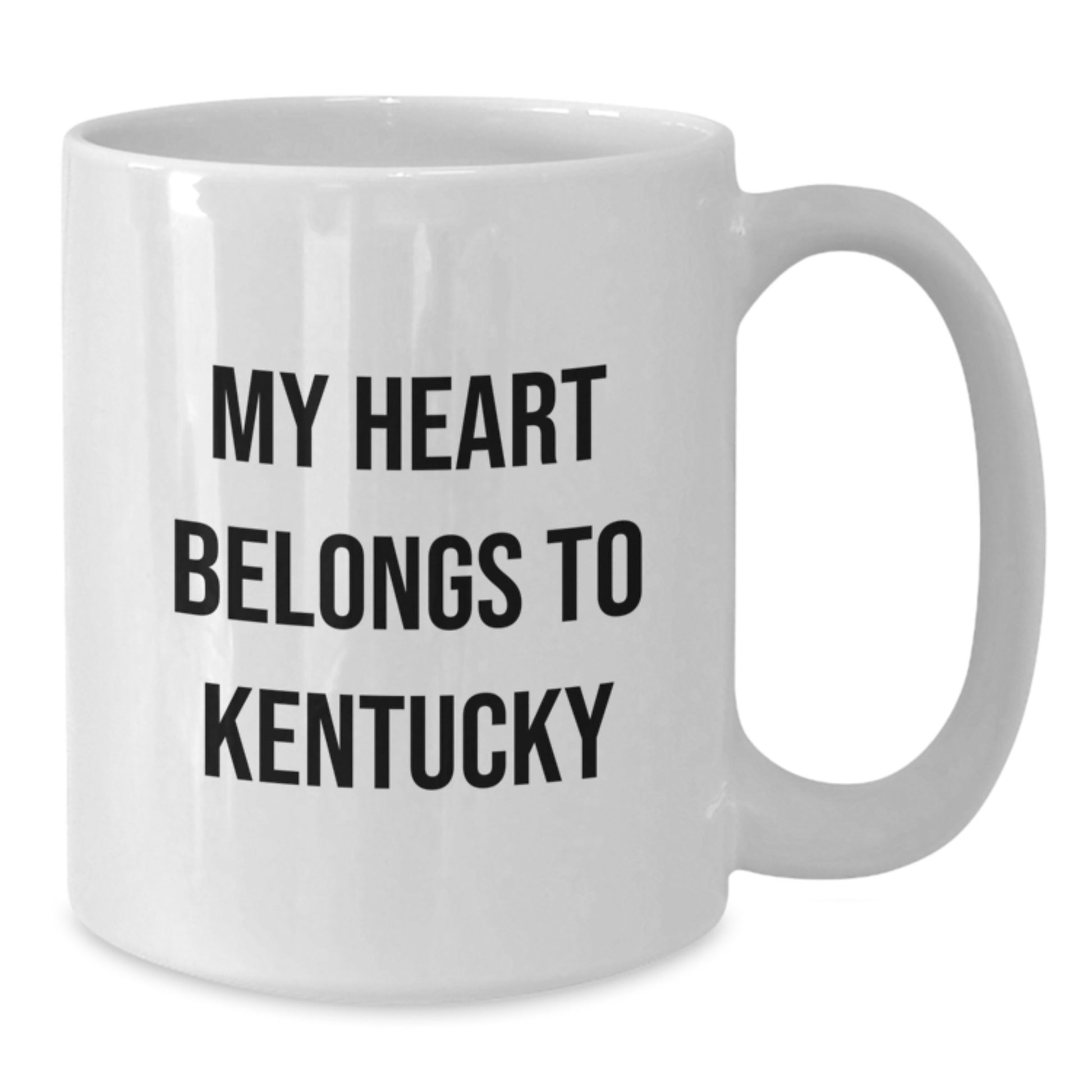 Funny Kentucky Gifts from Friends for Birthday - 'My Heart Belongs To Kentucky' White Coffee Mug, 11oz or 15oz, Ceramic, Microwave and Dishwasher Safe - Additional