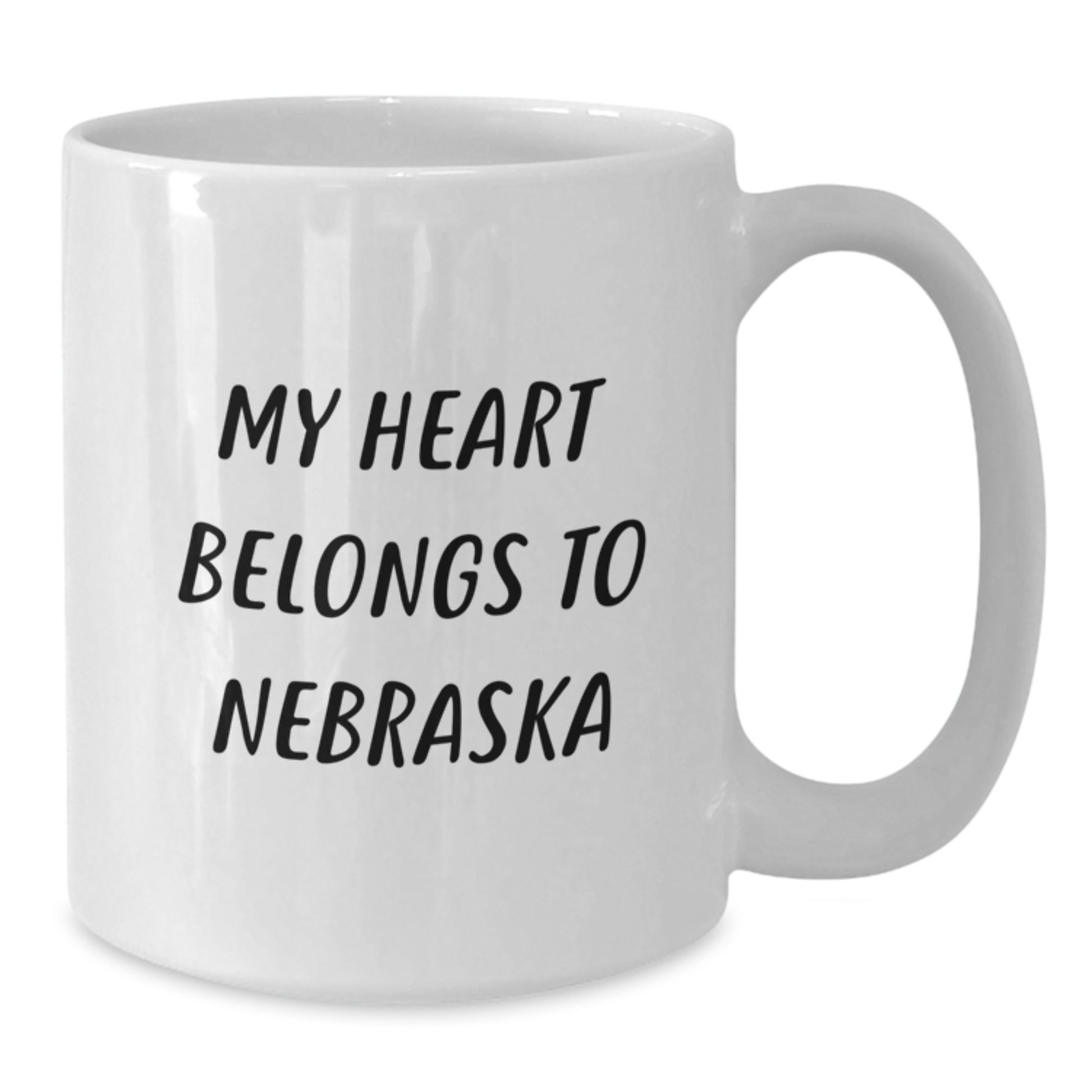 Nebraska Lovers Funny White Coffee Mug - 'My Heart Belongs To Nebraska', Gift for Friends, Family, Coworkers, Birthday Unique Gifts from Men, Women - Additional