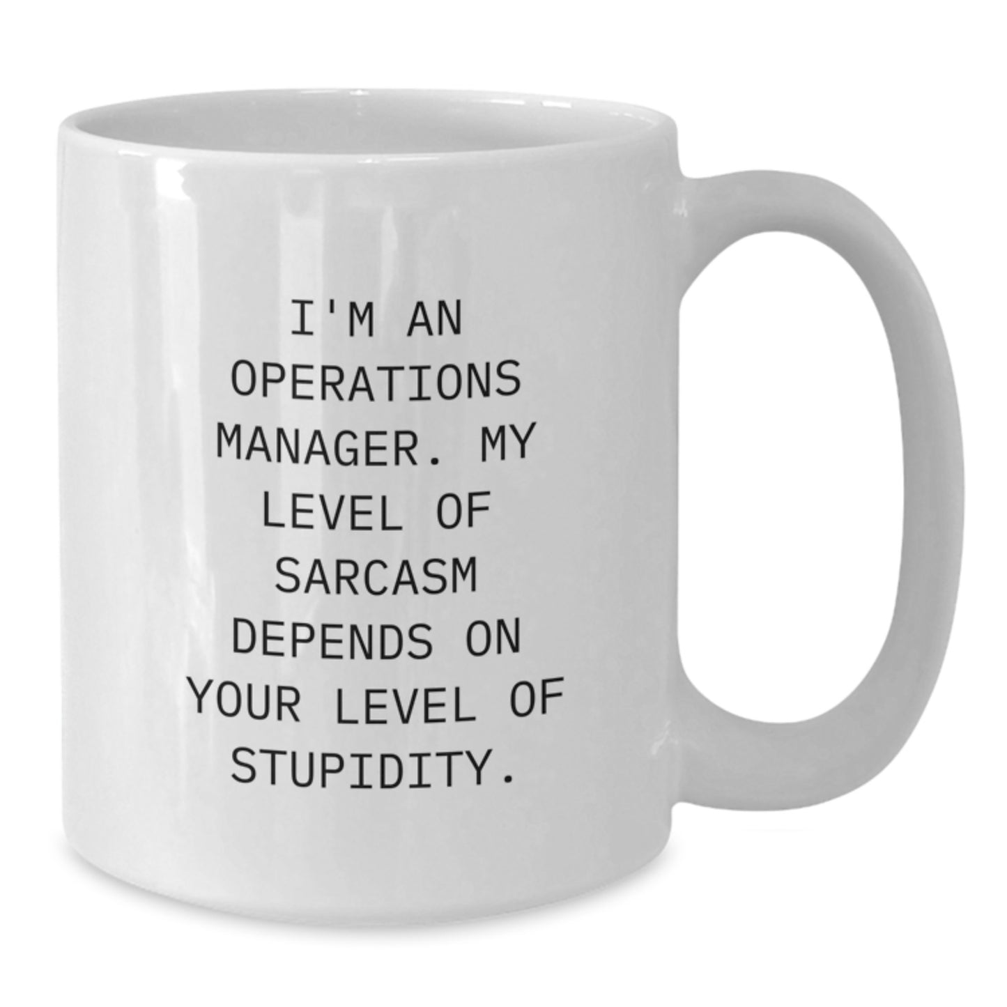 Funny Operations Manager White Coffee Mug, Gifts from Friends for Operations Manager, Birthday Unique Gifts, 'I'm An Operations Manager. My Level Of Sarcasm Depends On Your Level Of Stupidity.' - Additional