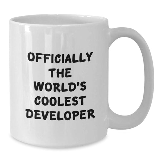 Funny Developer Gifts from Friends for Men, 'Officially The World's Coolest Developer' White Coffee Mug, Graduation Unique Gifts - Main