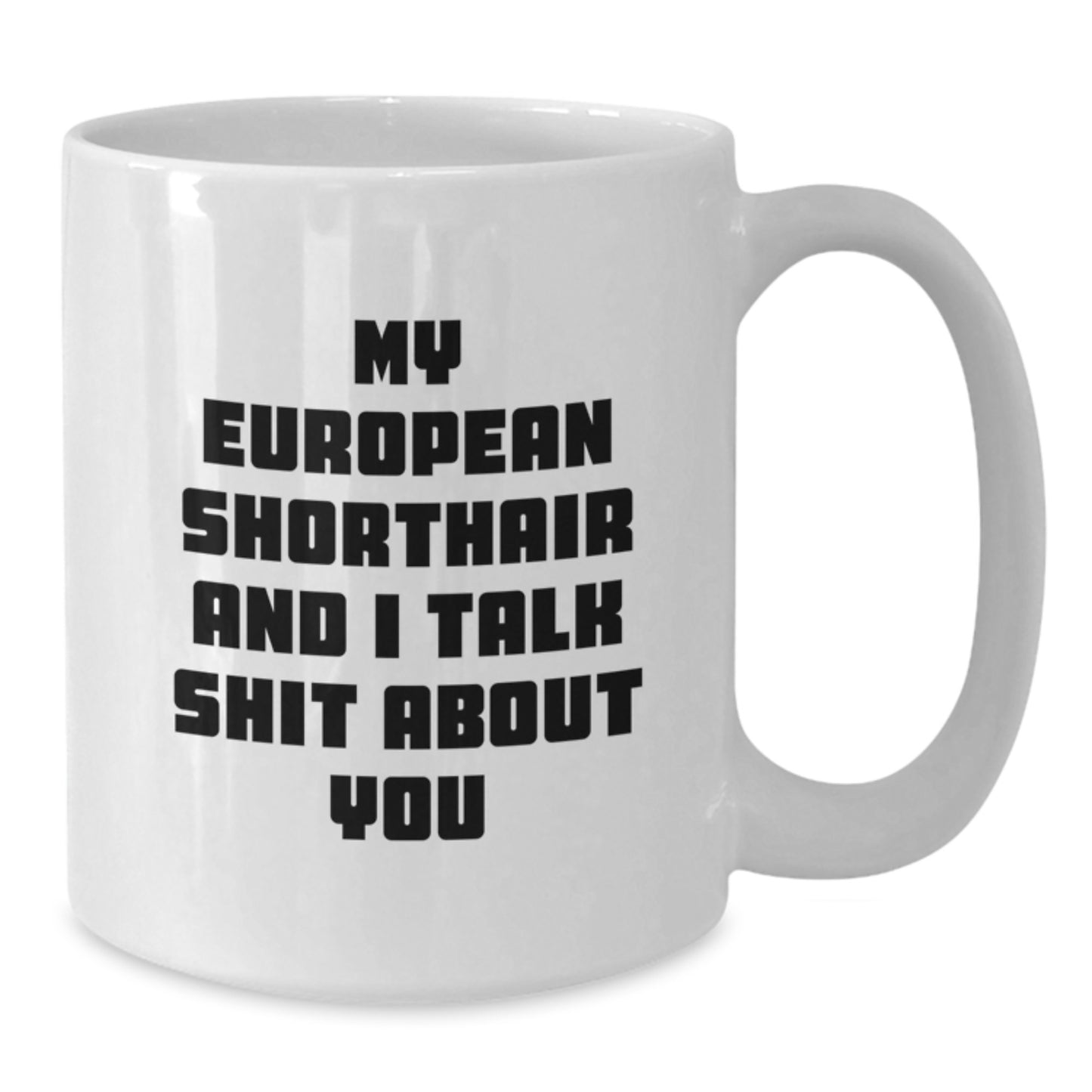 Funny European Shorthair Cat Gifts for Men, White Coffee Mug, 'My European Shorthair And I Talk Shit About You, Graduation Unique Gifts from Friends and Family' - Additional