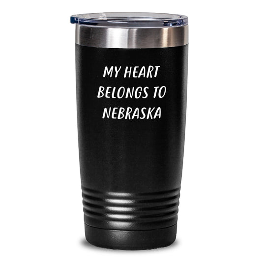 Funny Nebraska Gifts, My Heart Belongs To Nebraska Tumbler for Birthday, Gifts from Friends to Family, 20oz or 30oz Vacuum-Insulated Stainless Steel Tumbler - Main