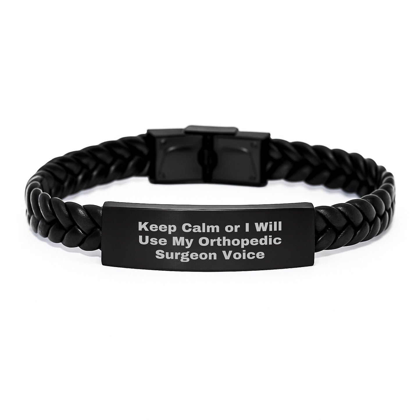 Orthopedic Surgeon Gifts for Men from Friends, Funny Interlaced Leather Bracelet for Graduation, Keep Calm Or I Will Use My Orthopedic Surgeon Voice - Image 1