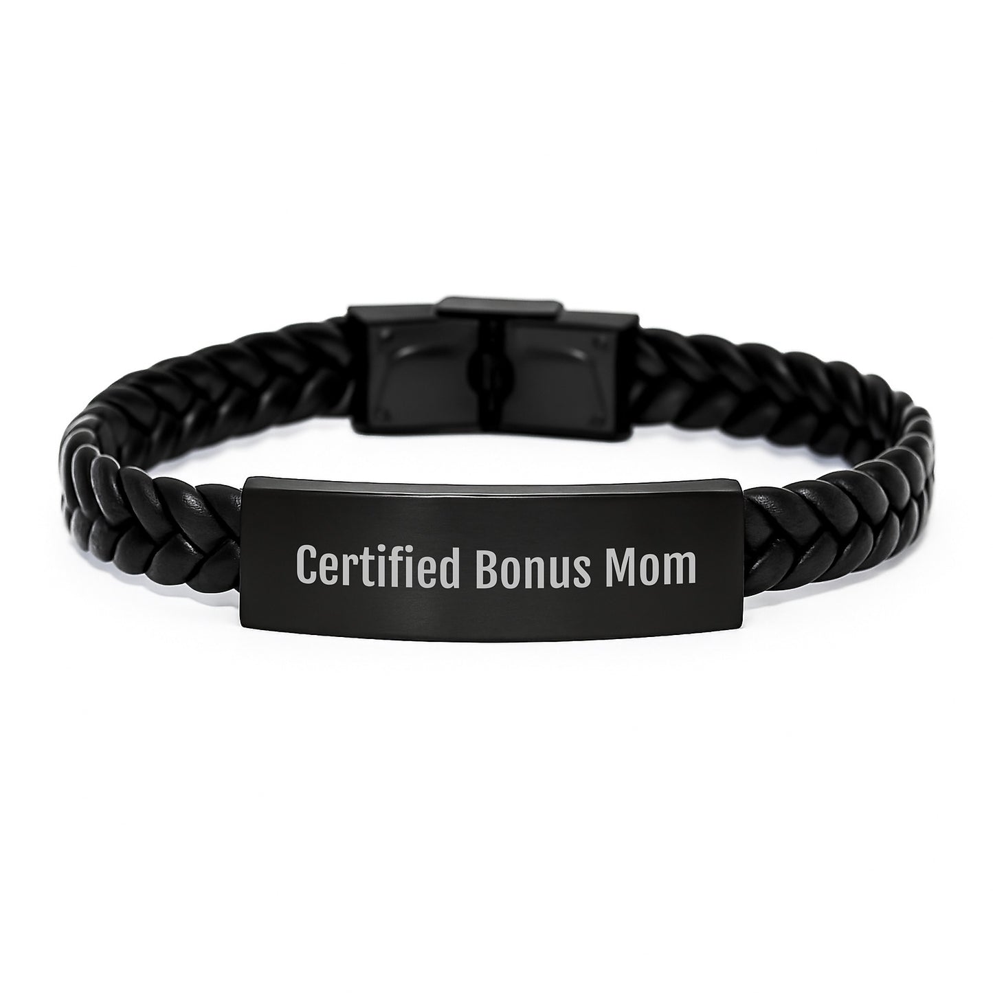 Funny Quote Bonus Mom Gifts - Certified Bonus Mom Interlaced Leather Bracelet for Women - Gifts from Family to Bonus Mom on Graduation Day - Interlaced Leather Accessories - Image 1