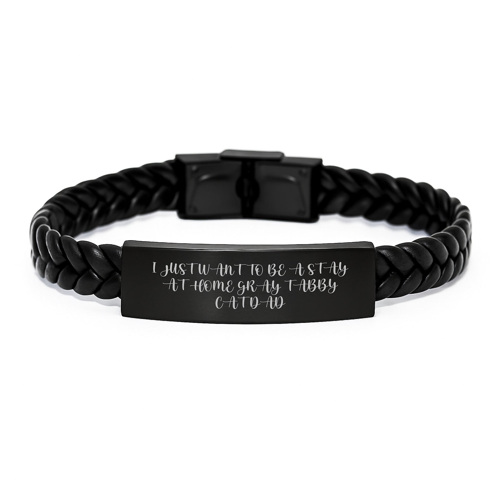 Funny Gray Tabby Cat Gifts for Men - I Just Want To Be A Stay At Home Gray Tabby Cat Dad Interlaced Leather Bracelet for Graduation, Unique Gifts from Dad to Son or Friend - Image 1