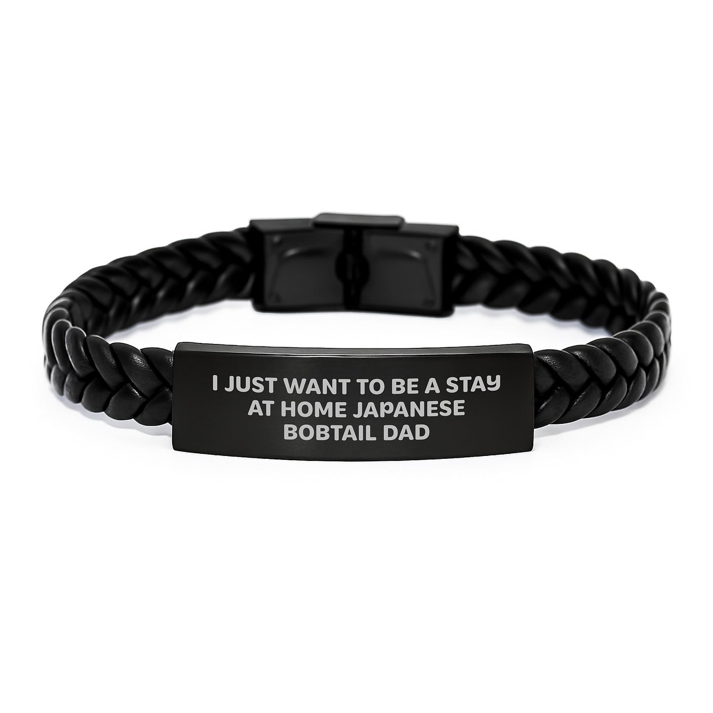 Funny Japanese Bobtail Cat Gifts, Interlaced Leather Bracelet for Men, Gifts from Dad, Inspirational Quote 'I Just Want To Be A Stay At Home Japanese Bobtail Dad' Graduation Unique Gifts for Him - Image 1