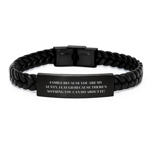 Funny Aunty Gifts from Men to Women - Interlaced Leather Bracelet for Christmas Unique Gifts for Aunty - I Smile Because You Are My Aunty - Image 1