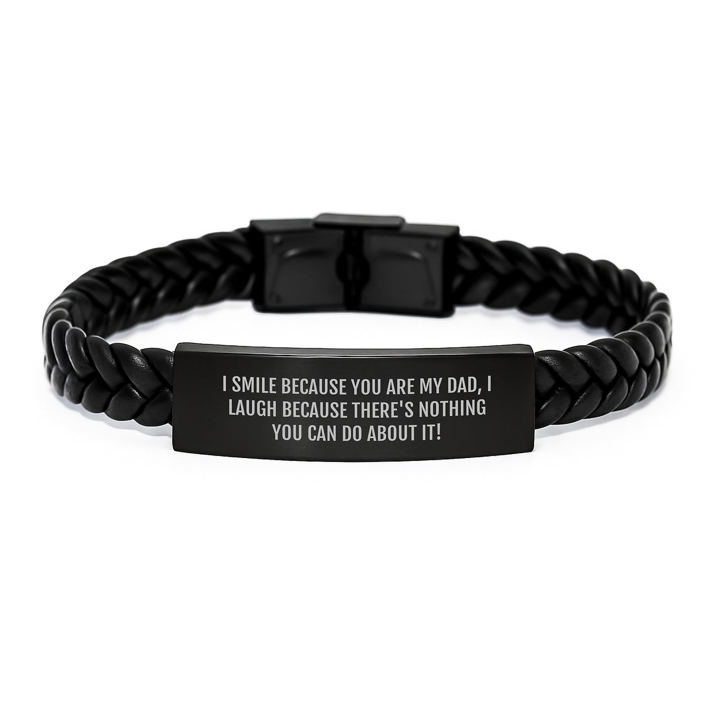 Funny Dad Gifts from Family - I Smile Because You Are My Dad, Interlaced Leather Bracelet for Birthday - Image 1