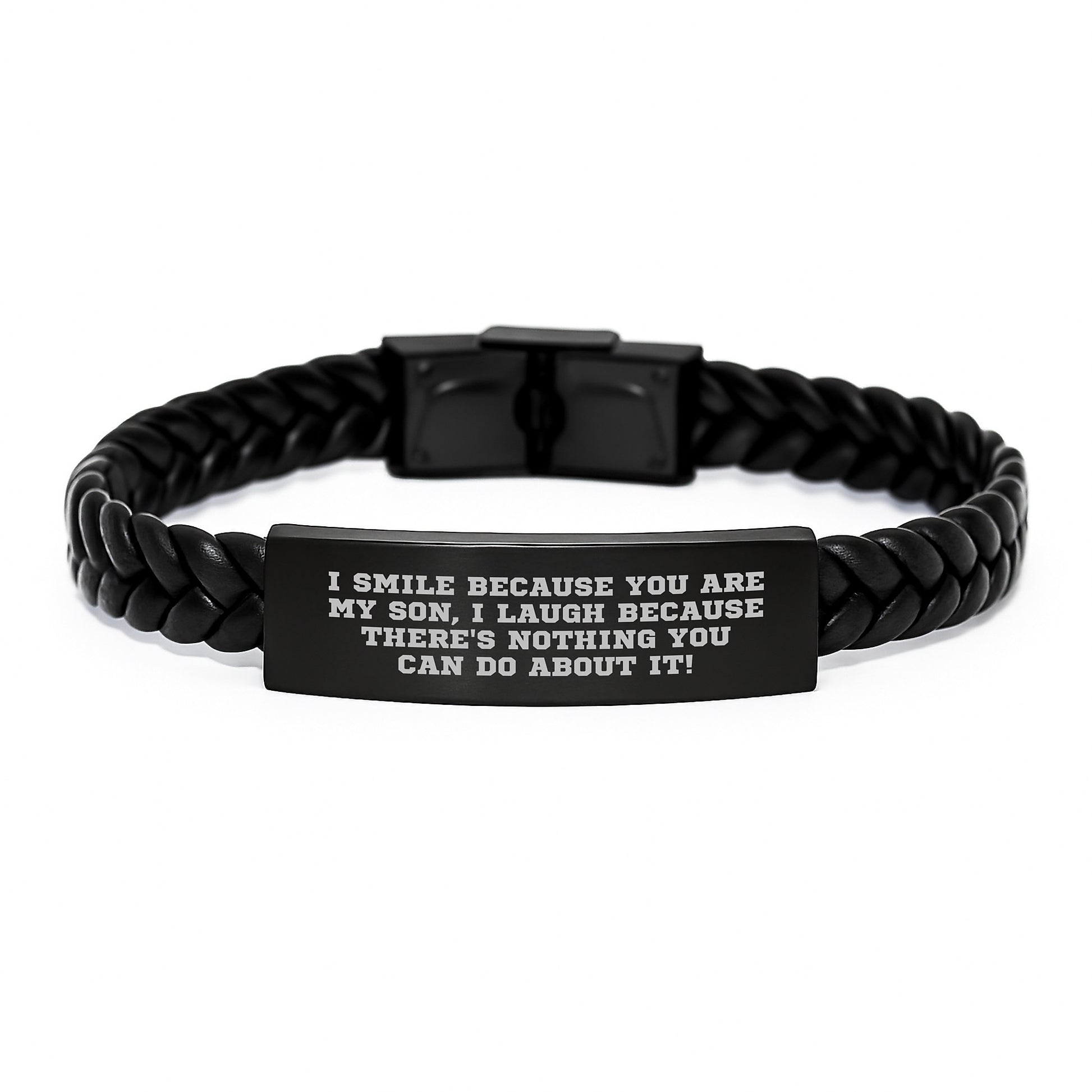 Funny Son Gifts from Dad, Unique Interlaced Leather Bracelet for Son - I Smile Because You Are My Son, I Laugh Because - Image 1