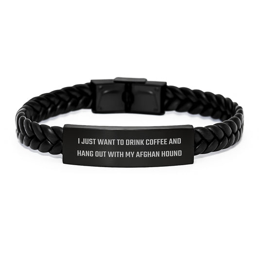 Funny Afghan Hound Dog Quotes Gifts for Men - Interlaced Leather Bracelet, Gifts from Friends, Birthday Unique Presents for Afghan Hound Dog Lovers - Image 1