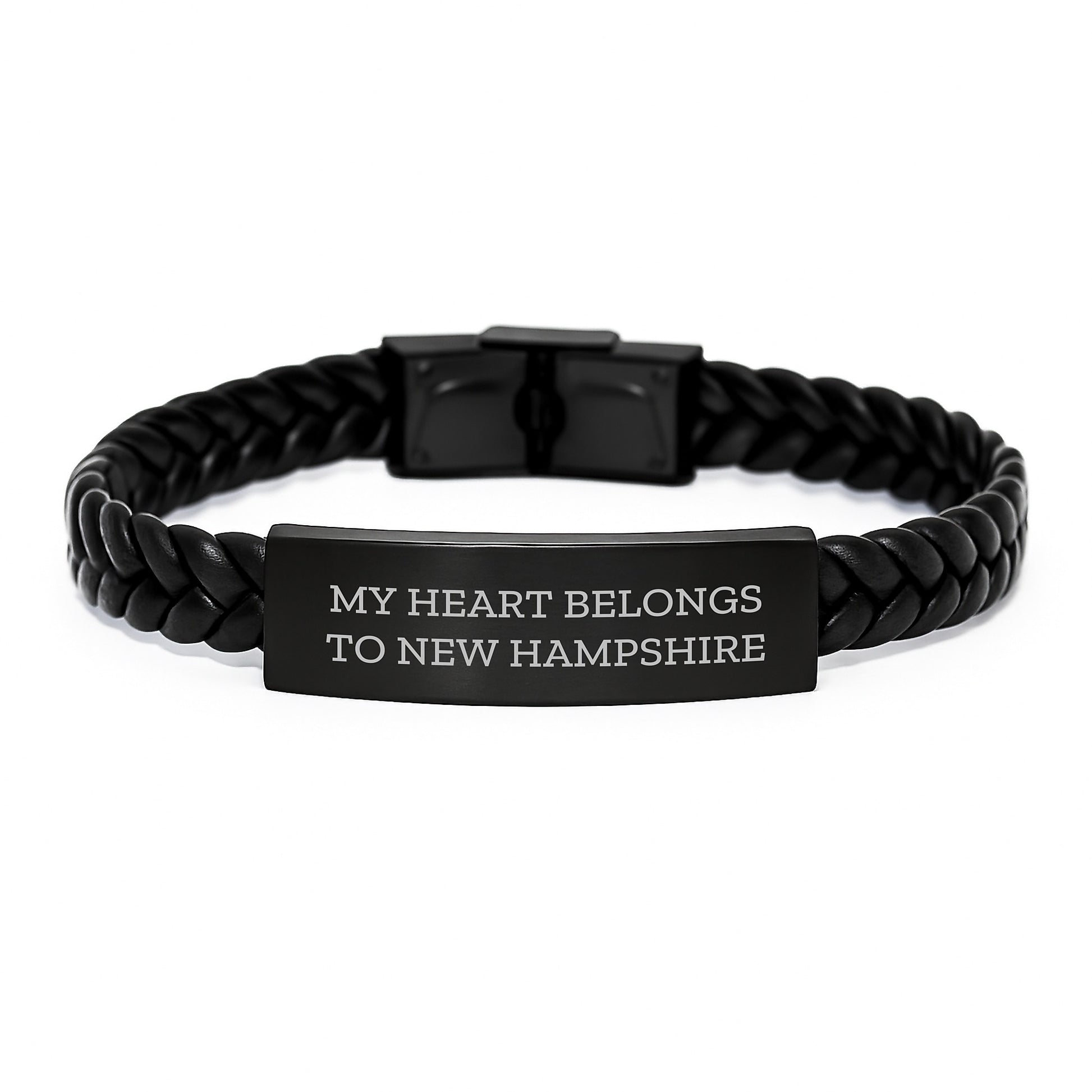 Gifts from Friends and Family to New Hampshire Lovers, 'My Heart Belongs To New Hampshire' Interlaced Leather Bracelet, Birthday Unique Gifts for Women and Men - Image 1