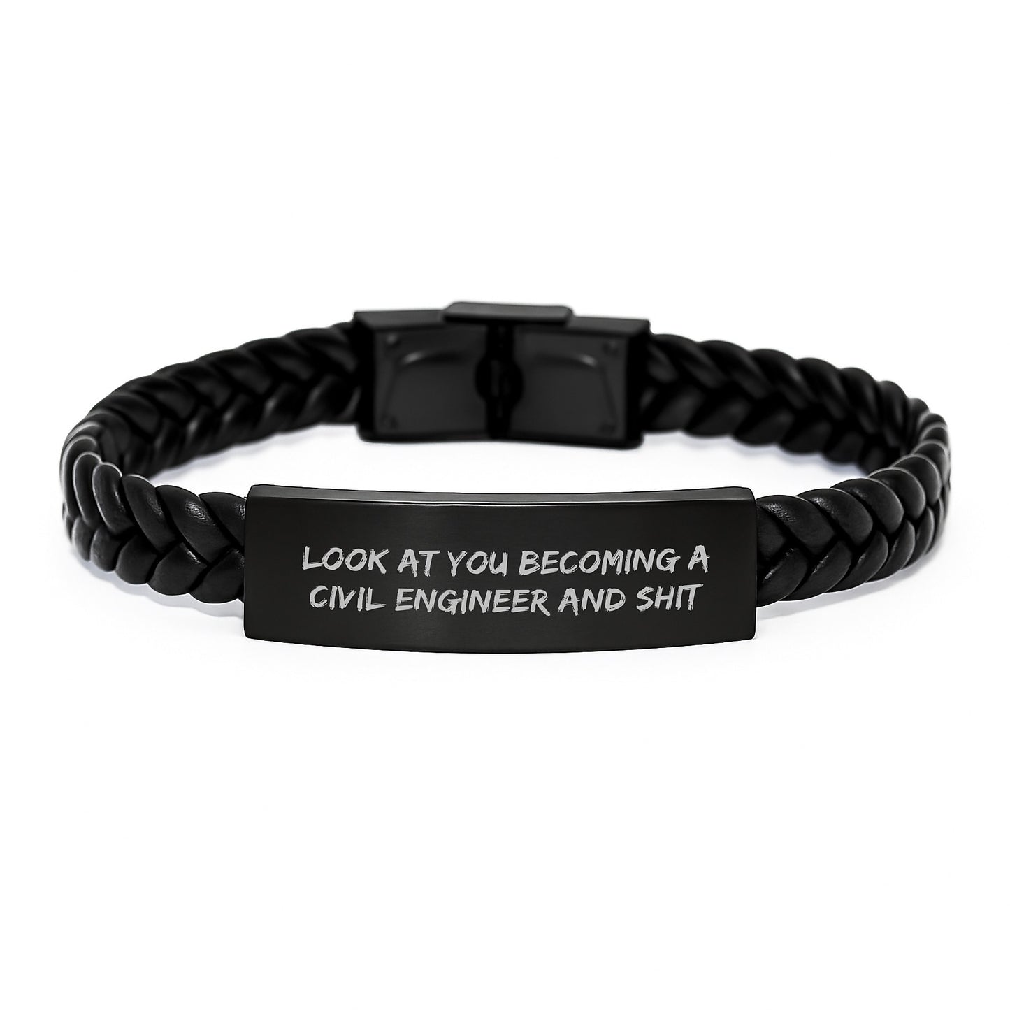 Civil Engineer Gifts from Friends, Unique Interlaced Leather Bracelet for Him, Look At You Becoming A Civil Engineer And Shit, Graduation Unique Gifts - Image 1