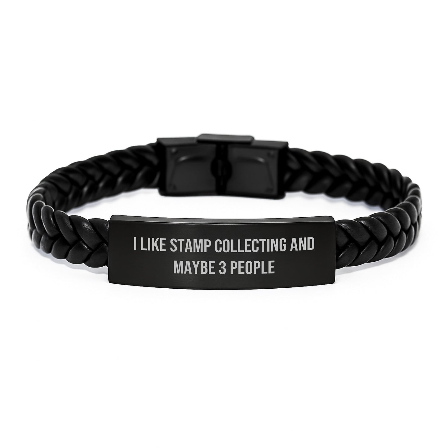 Funny Stamp Collecting Gifts for Men from Friends on Graduation - Interlaced Leather Bracelet with Stainless Steel - Image 1