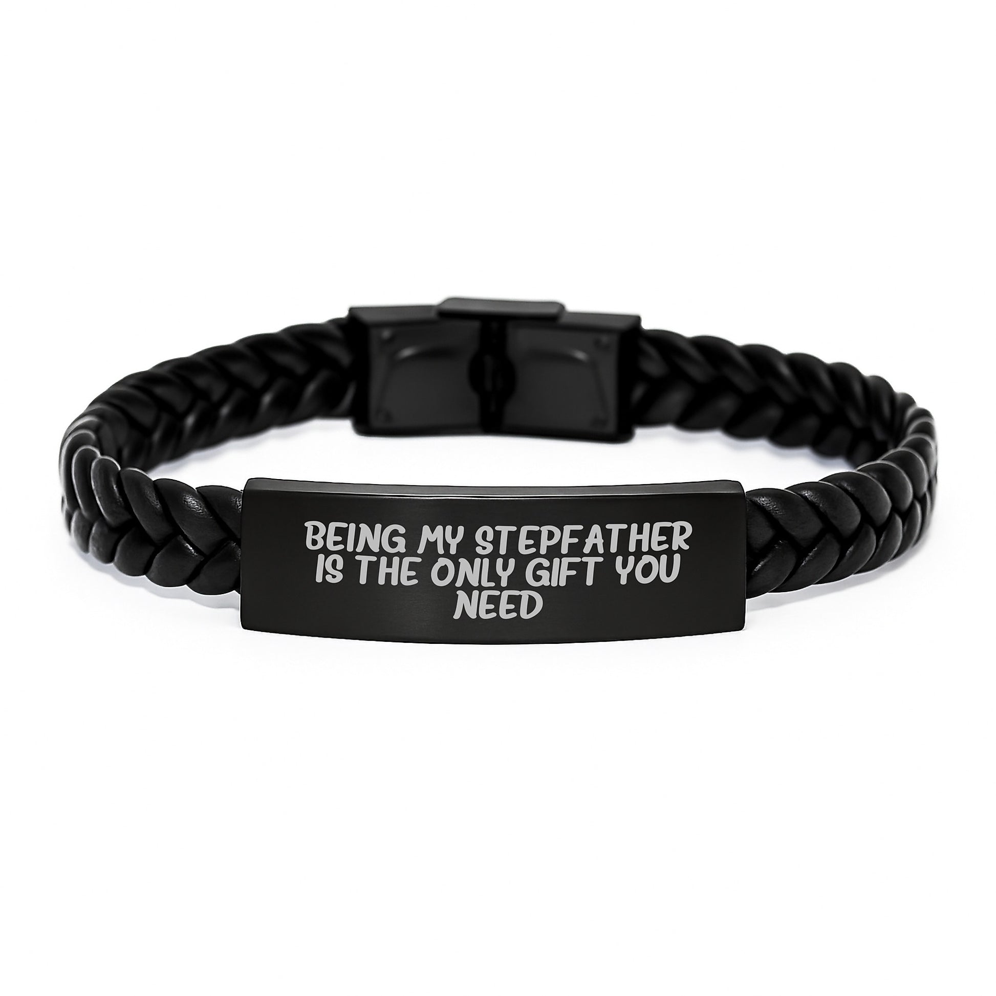 Funny Stepfather Gifts from Men to Graduation Recipients, Interlaced Leather Bracelet Quote 'Being My Stepfather Is The Only Gift You Need' - Image 1