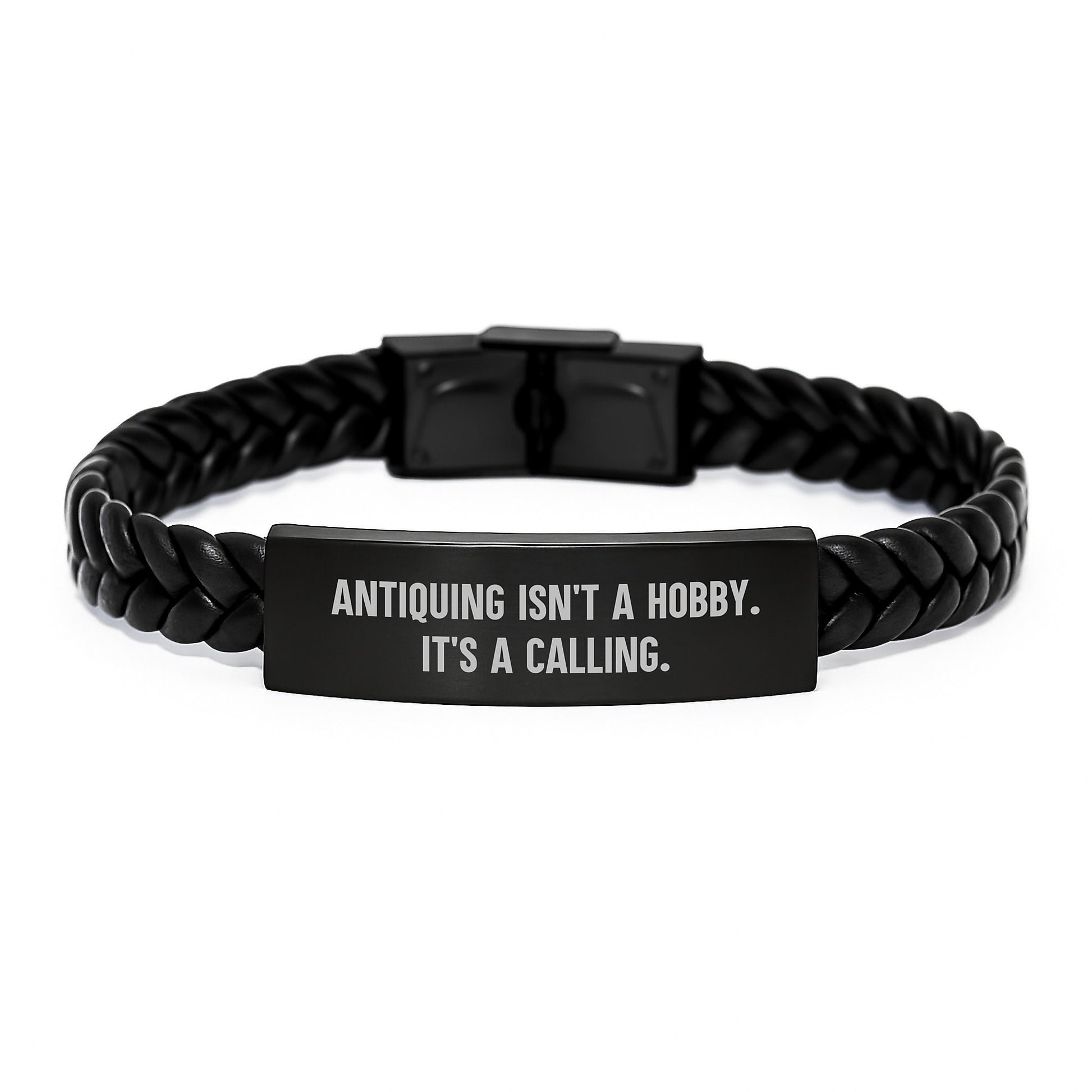 'Antiquing Isn't A Hobby. It's A Calling.' Interlaced Leather Graduation Gift for Antiquing Enthusiasts, Men, and Women - Unique Leather Accessories for Friends, Coworkers, and Family - Image 1