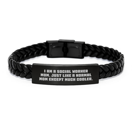Social Worker Gifts, Funny Quote Interlaced Leather Bracelet, Gifts from Mom to Social Worker Mom, Birthday Unique Gifts for Her - Image 1