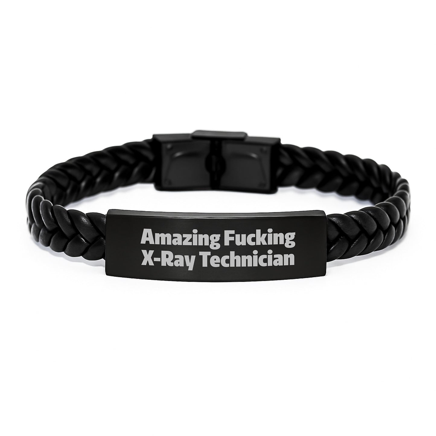 Funny X-Ray Technician Gifts, 'Amazing F--king X-ray Technician' Quote Interlaced Leather Bracelet for Him, Gifts from Friends, Coworkers, Family, Birthday Unique Presents - Image 1