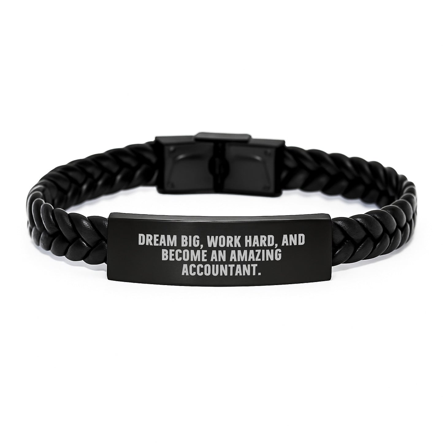 Accountant Gifts for Him or Her, Inspirational Interlaced Leather Bracelet, Dreams Big, Work Hard, Gifts from Friends, Gifts for Accountant - Image 1
