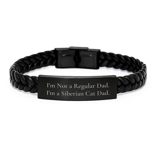 Siberian Cat Dad Gifts, Funny Quote Interlaced Leather Braces for Birthday, Gifts from Dad to Siberian Cat Lovers, Unique Men's Jewelry - Image 1