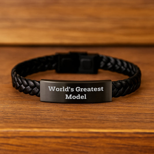 Funny World's Greatest Model Gifts for Men Interlaced Leather Bracelet Christmas Unique Presents - Image 2