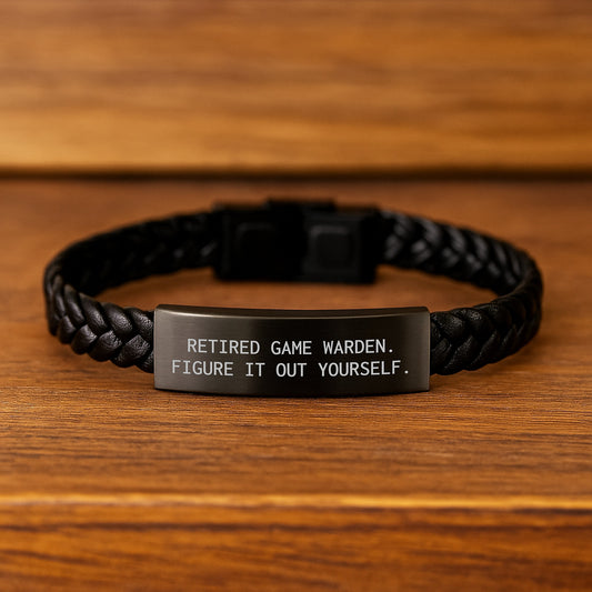 Game Warden Gifts, Funny Quote, Interlaced Leather Bracelet for Men, Birthday Unique Gifts from Family, Game Warden Engraved Stainless Steel Leather Strap - Image 2