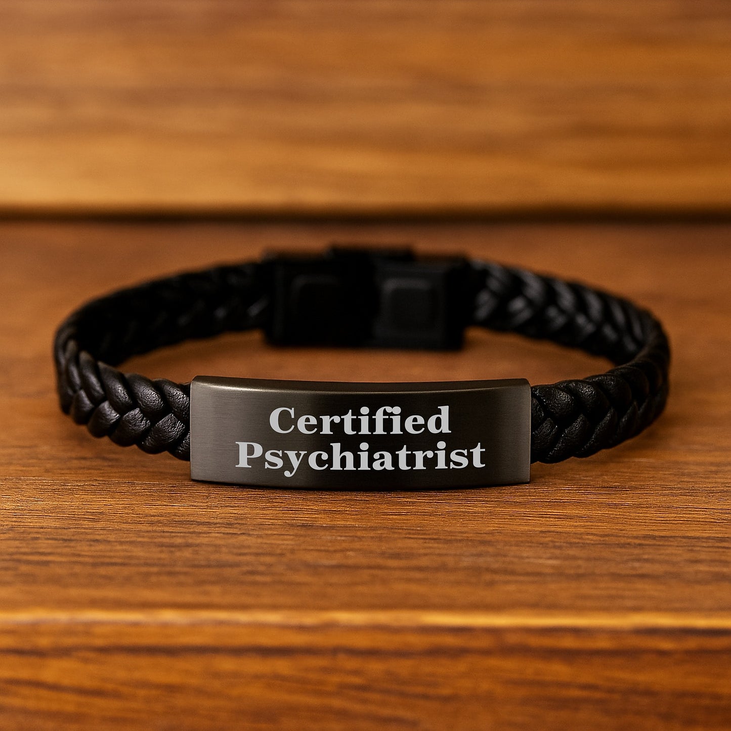Funny Psychiatrist Gifts for Birthday, Interlaced Leather Bracelet with Engraved Stainless Steel for Men, Women, Friends, Coworkers, Family from Certified Psychiatrist - Humorous Quote - Image 2