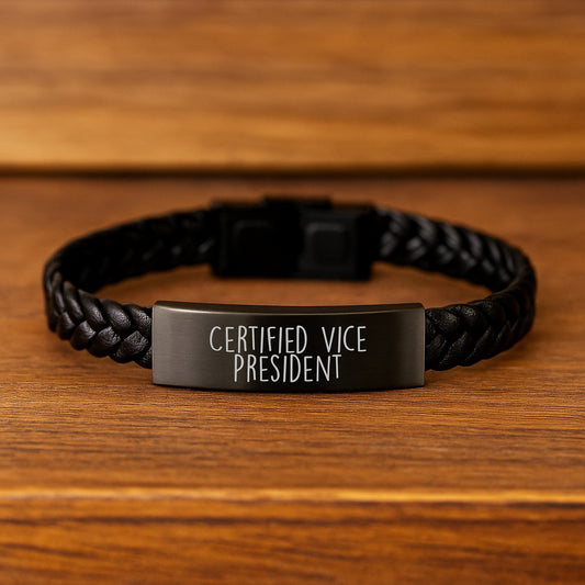 Funny Vice President Gifts for Men, Interlaced Leather Bracelet with Engraved Stainless Steel, Certified Vice President Quote, Christmas Unique Gifts for Coworkers - Image 2