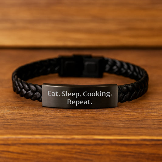 Funny Cooking Themed Gifts from Men for Women Friends and Family Members - Eat. Sleep. Cooking. Repeat. Interlaced Leather Bracelet for Christmas Unique Presents - Image 2