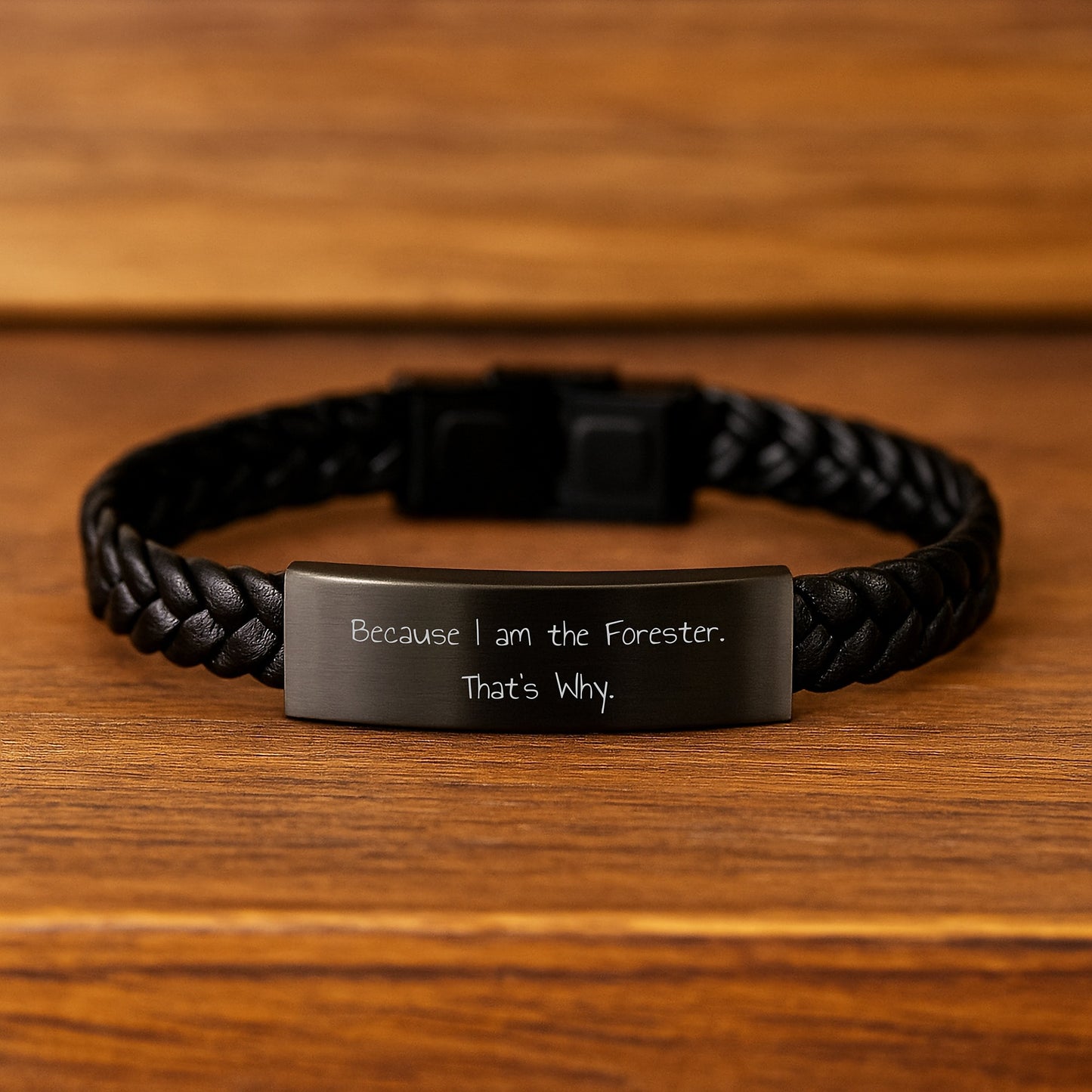Forester Unique Gifts for Him, Funny Interlaced Leather Bracelet from Friends, Birthday Unique Gifts for Men, 'Because I Am The Forester. That's Why.' Quote - Image 2