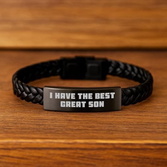 Funny Son Gifts, Birthday Unique Leather Interlaced Bracelet for Men, Gifts from Dad to Son, 'I Have The Best Great Son' Quote - Image 2