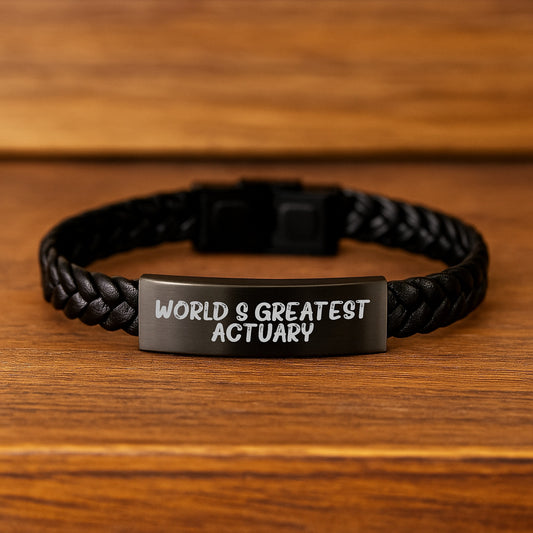 Actuary Friends Gifts from Coworkers - World's Greatest Actuary Quote Interlaced Leather Bracelet, Christmas Unique Gifts for Actuary Men - Image 2