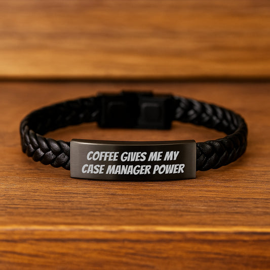 Funny Case Manager Gifts from Friends, Inspirational Case Manager Interlaced Leather Bracelet for Graduation, Coffee Gives Me My Case Manager Power - Image 2