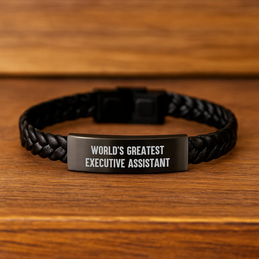 World's Greatest Executive Assistant Gifts for Him, Funny Interlaced Leather Bracelet Valentine's Unique Gifts from Men to Executive Assistant - Image 2
