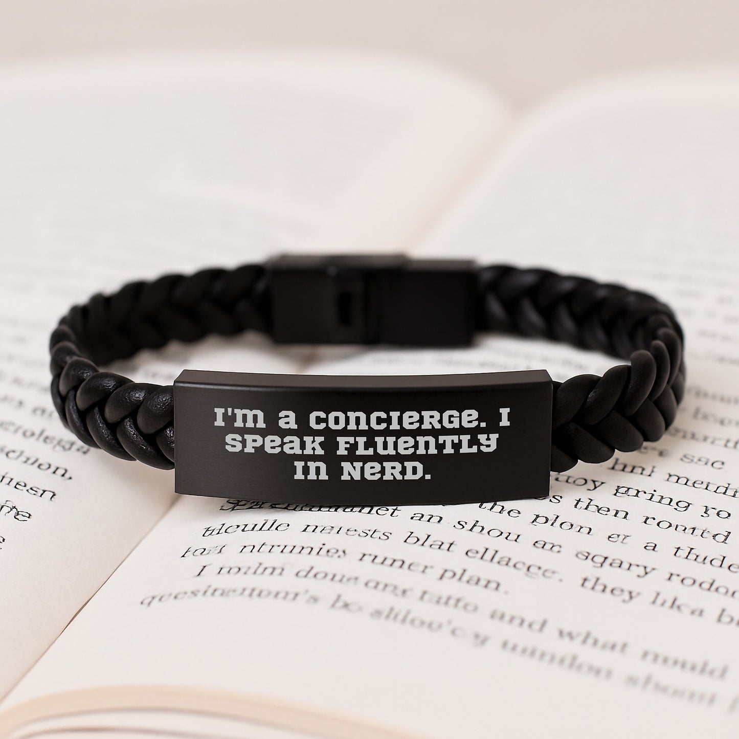 Gifts from Concierge, I'm A Concierge. I Speak Fluently In genius., Interlaced Leather Bracelet, Birthday Unique - Image 3