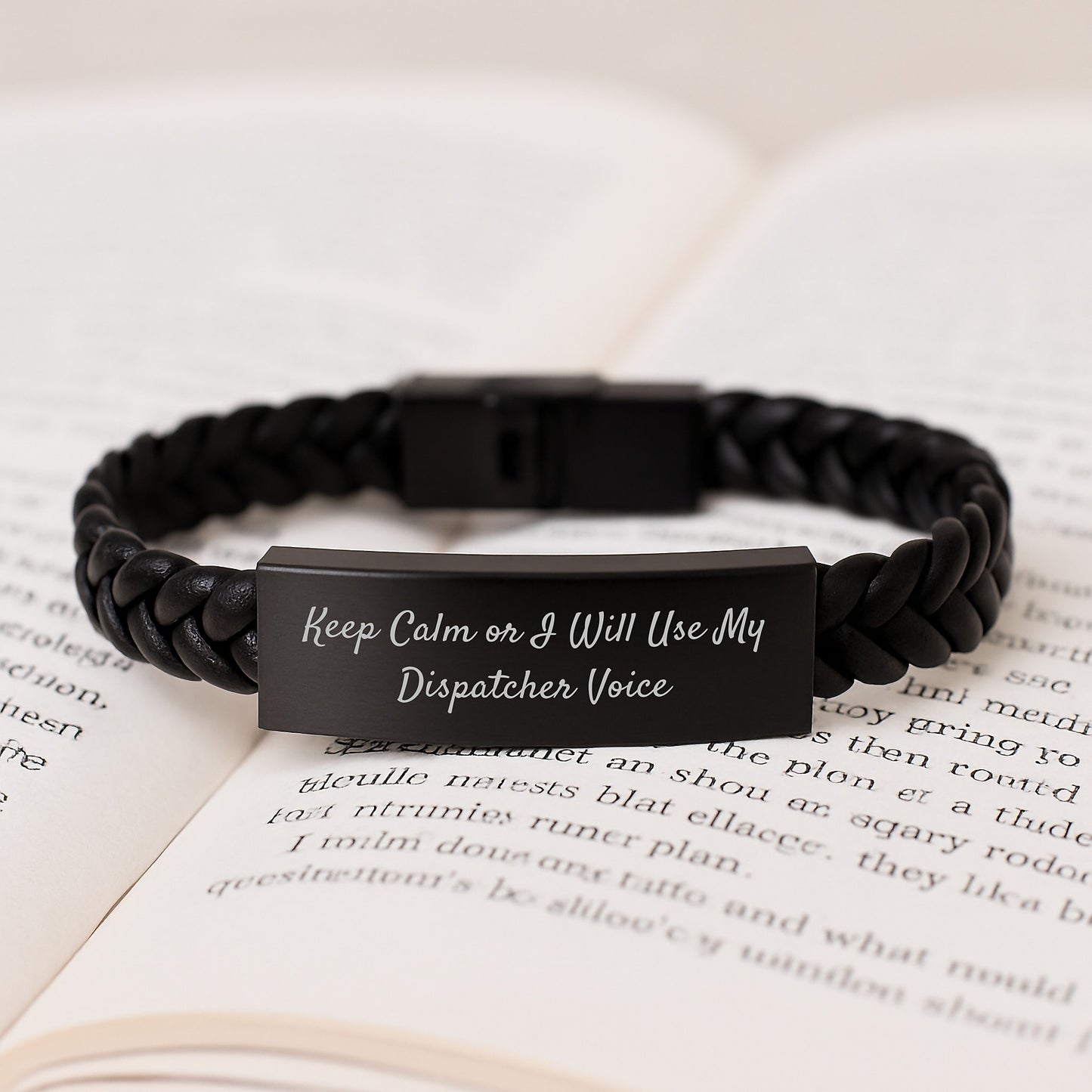 Dispatcher Humor Gifts for Men and Women - Keep Calm or I'll Use My Dispatcher Voice Interlaced Leather Bracelet - 7.87 inches Long, Stainless Steel and PU Leather, Perfect for Graduation - Image 3
