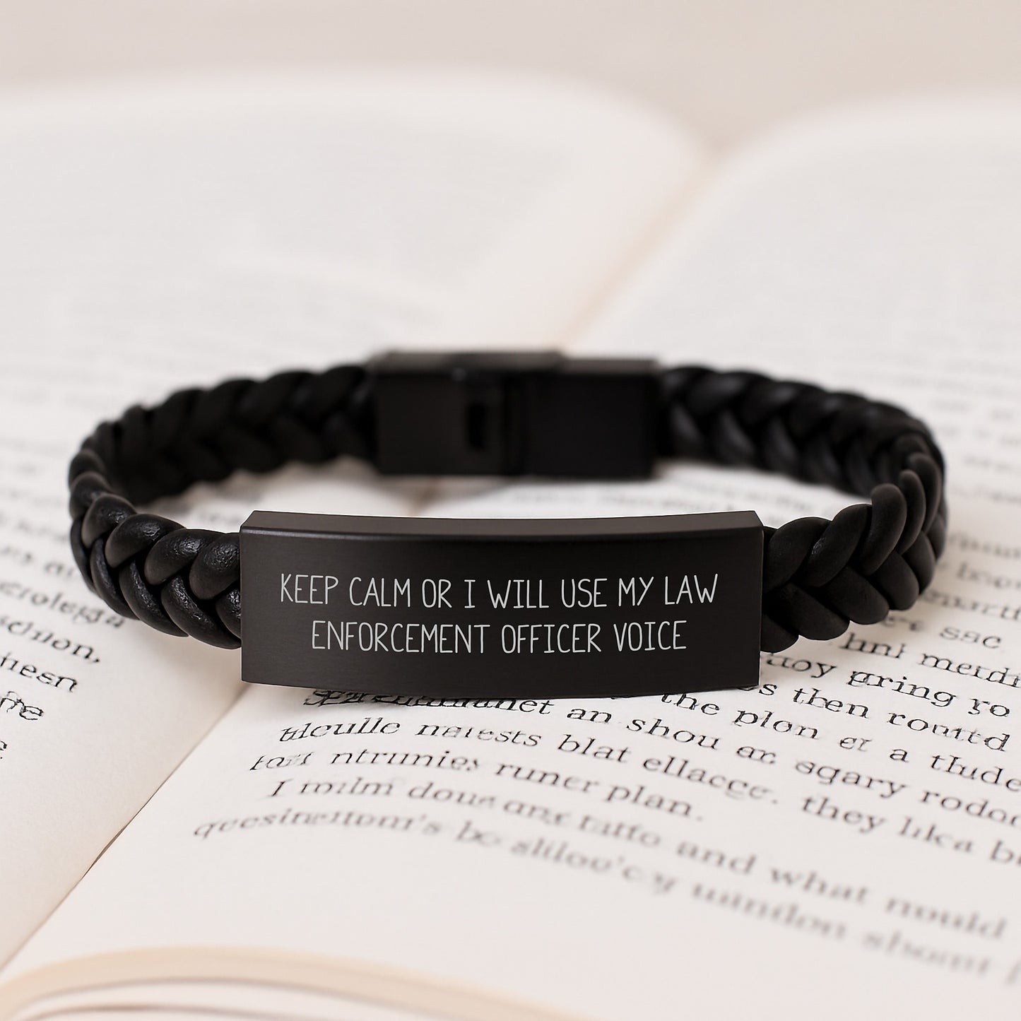 Funny Law Enforcement Officer Gifts, Keep Calm or I'll Use My Voice Interlaced Leather Bracelet for Men, Birthday Unique Gifts from Family, Coworkers, Friends - Image 3