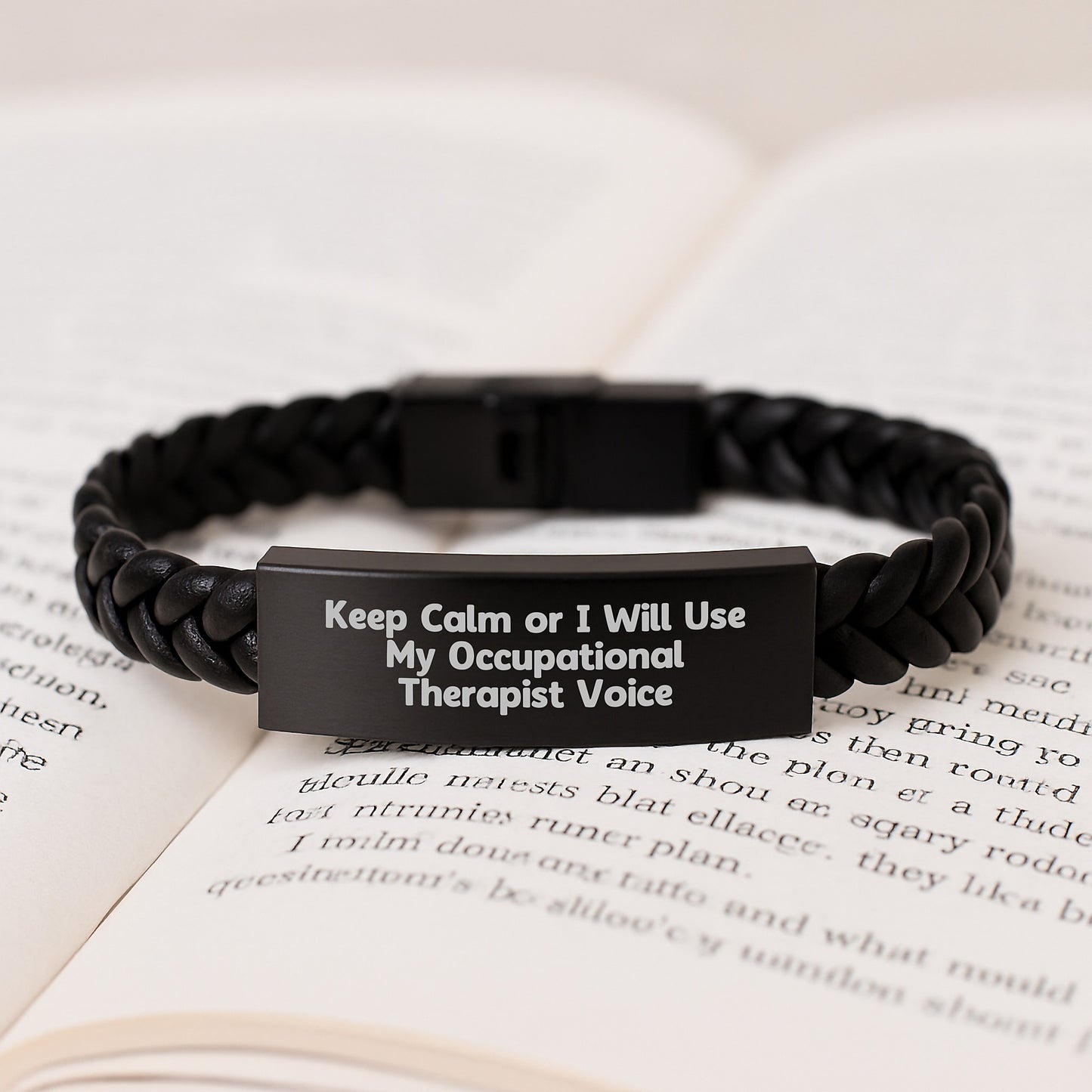 Funny Occupational Therapist Gift for Men, 'Keep Calm Or I Will Use My Occupational Therapist Voice' Interlaced Leather Bracelet, Gifts from Family for Christmas Unique Presents - Image 3