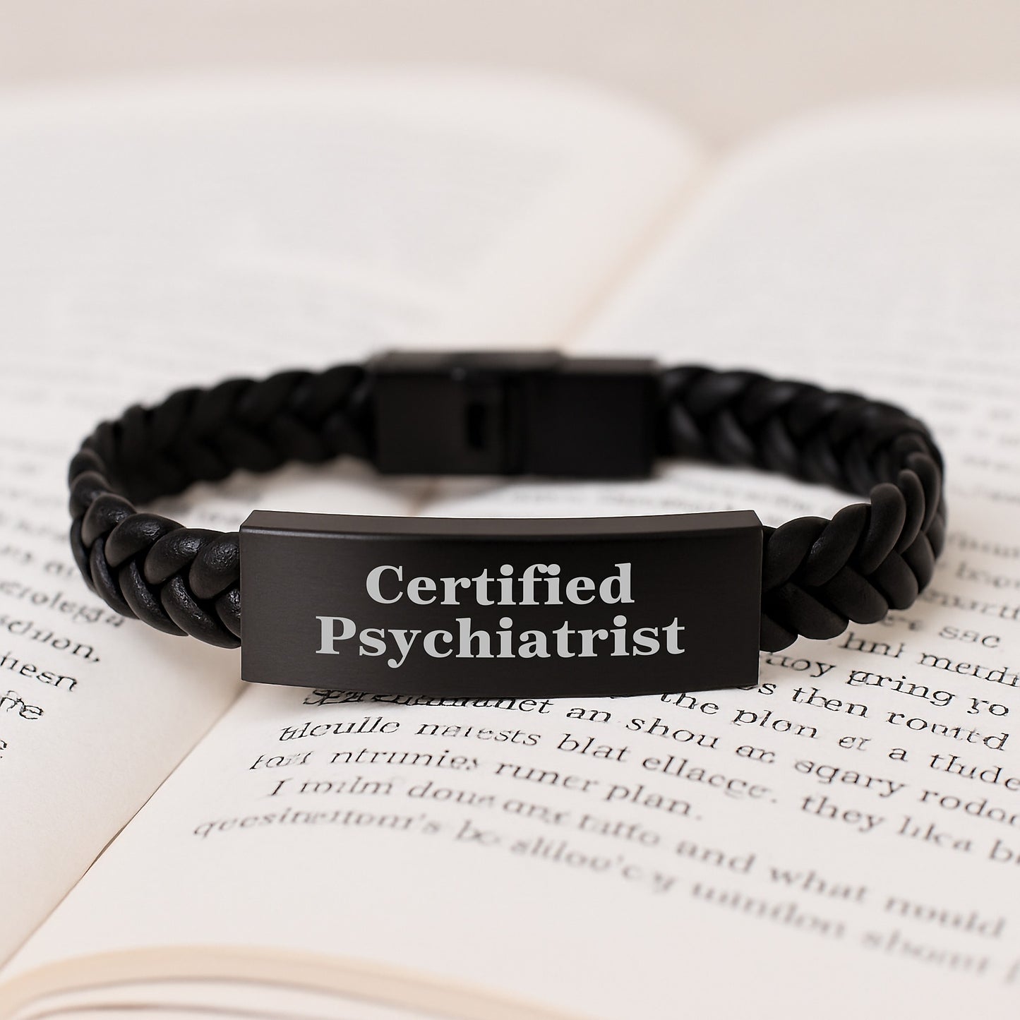 Funny Psychiatrist Gifts for Birthday, Interlaced Leather Bracelet with Engraved Stainless Steel for Men, Women, Friends, Coworkers, Family from Certified Psychiatrist - Humorous Quote - Image 3