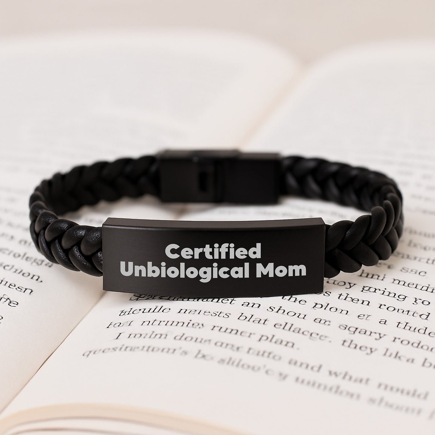 Funny Unbiological Mom Gifts - Interlaced Leather Bracelet for Unbiological Moms with Inspirational Quote, Unique Graduation Gifts from Friends, Coworkers, Family - Image 3