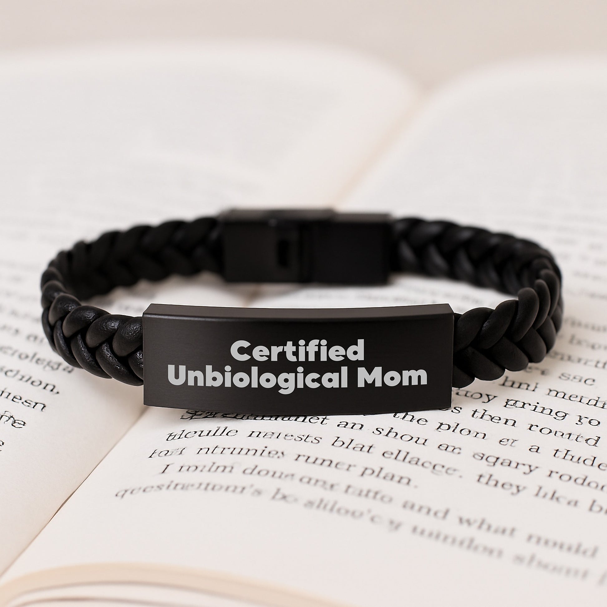 Funny Unbiological Mom Gifts - Interlaced Leather Bracelet for Unbiological Moms with Inspirational Quote, Unique Graduation Gifts from Friends, Coworkers, Family - Image 3