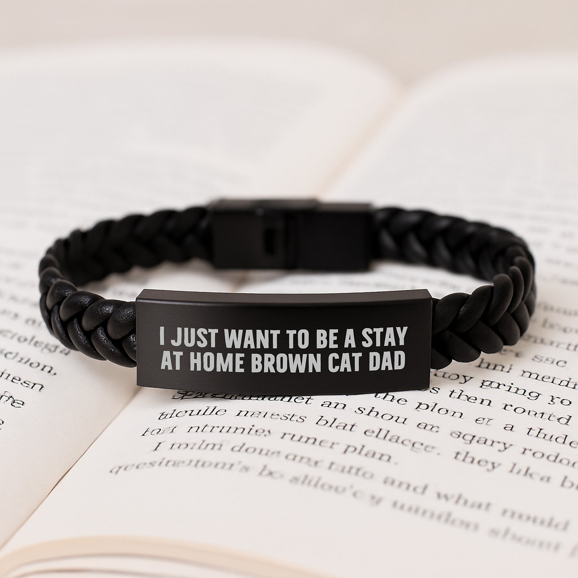 Funny Brown Cat Dad Gifts, Interlaced Leather Bracelet for Men, Unique Graduation Gifts from Friends, Brown Cat Enthusiasts, Funny Stay at Home Dad Quote - Image 3