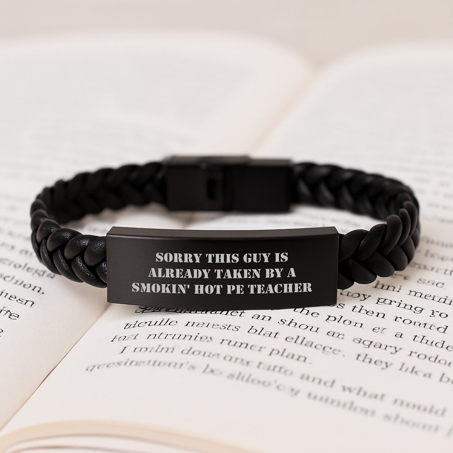 Funny PE Teacher Gift, Sorry This Guy Is Already Taken, Interlaced Leather Bracelet for Birthday, Gifts from Men to PE Teacher - Image 3