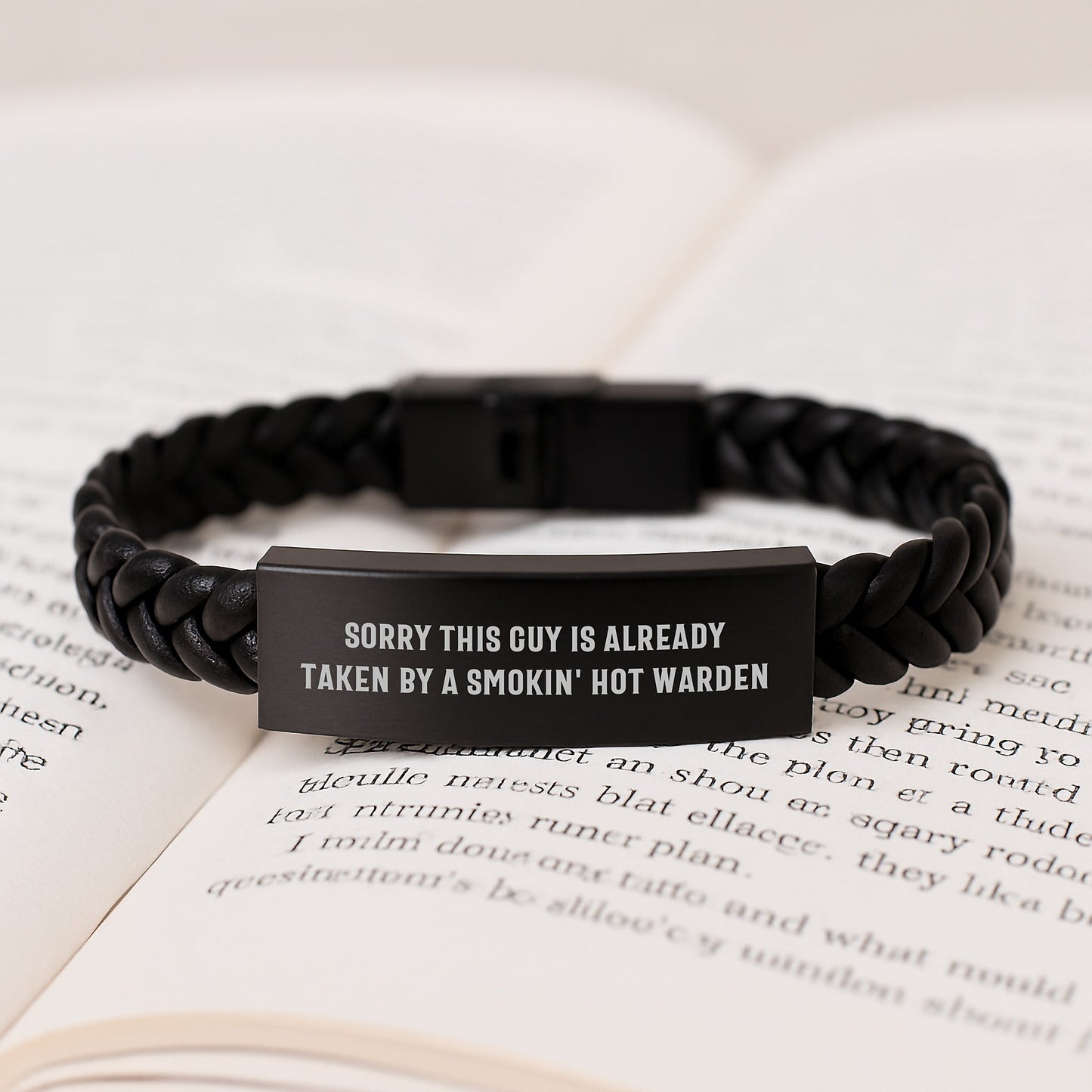 Warden Gifts Interlaced Leather Bracelet, Sorry This Guy Is Already Taken By A Smokin' Hot Warden Funny Quote, Birthday Unique Gifts from Friends to Warden - Image 3